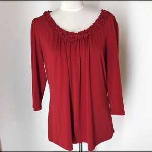 Knit top ruffled scoop neck XL