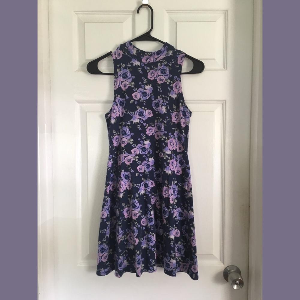 Purple Floral Forever 21 Mock Neck Dress