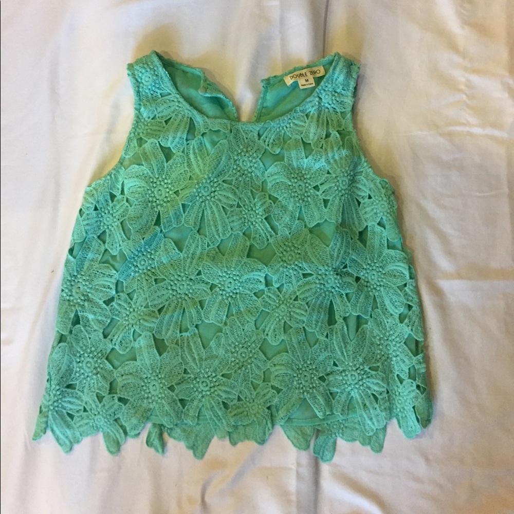 Turquoise short/crop lace blouse