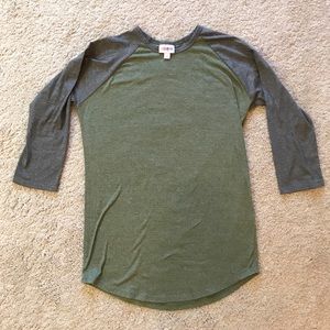 LuLaRoe Green and Grey Randy Baseball Tshirt XS