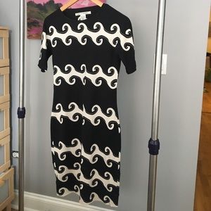 DVF black and white silk dress.