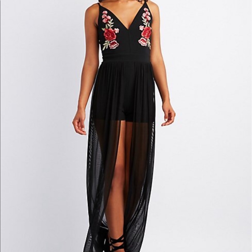 Embroidered Layered Maxi Romper