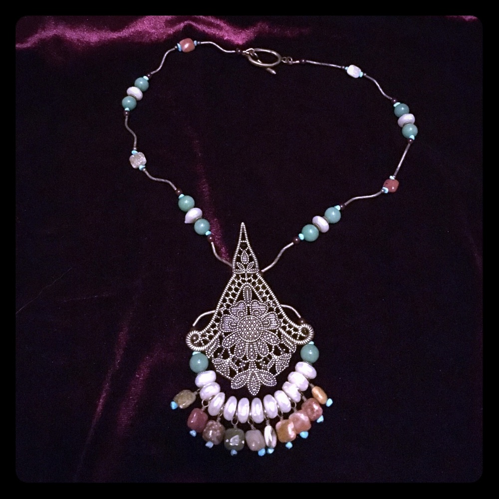 Pearl, jasper and jade necklace