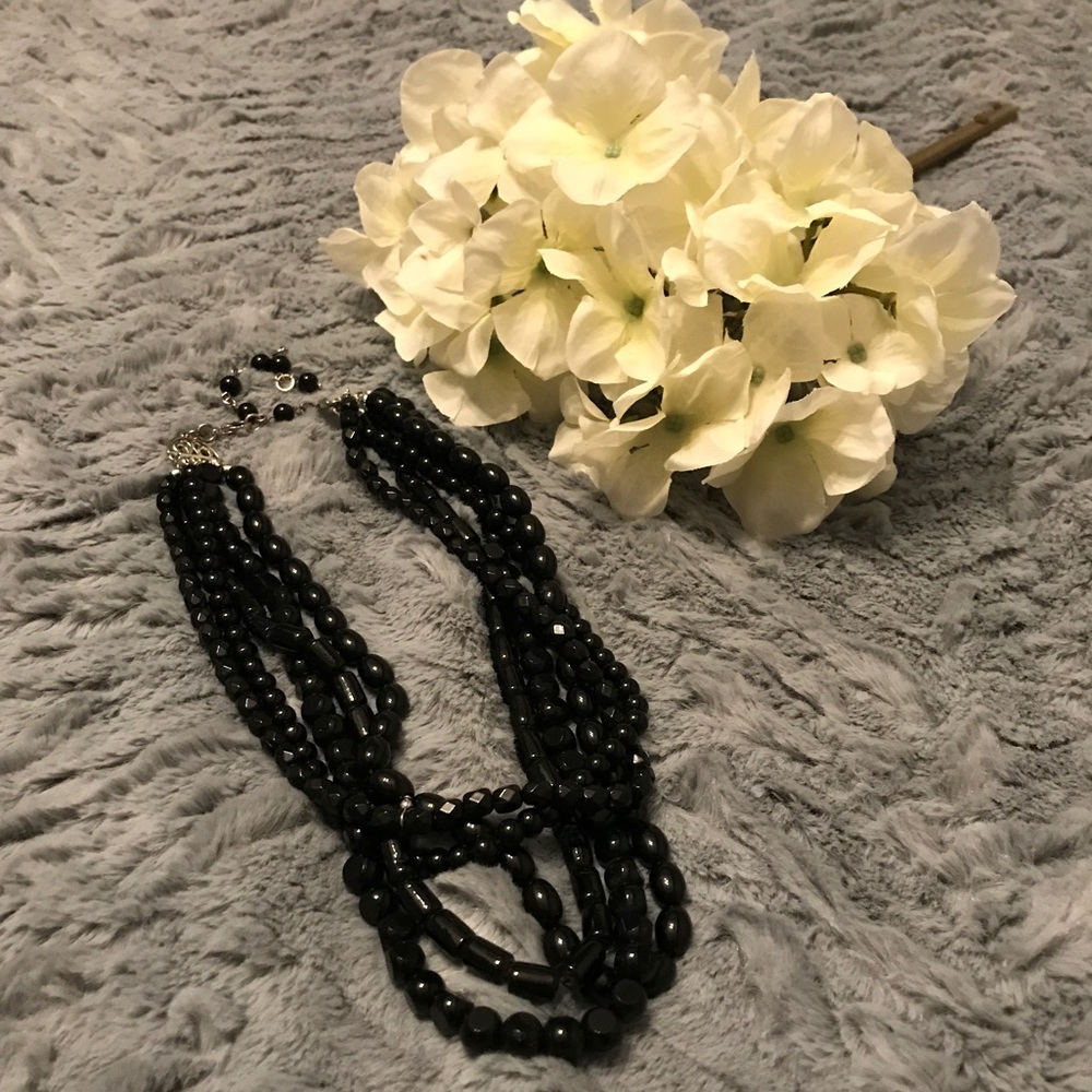 Multi-strand Black Beaded Statement Necklace