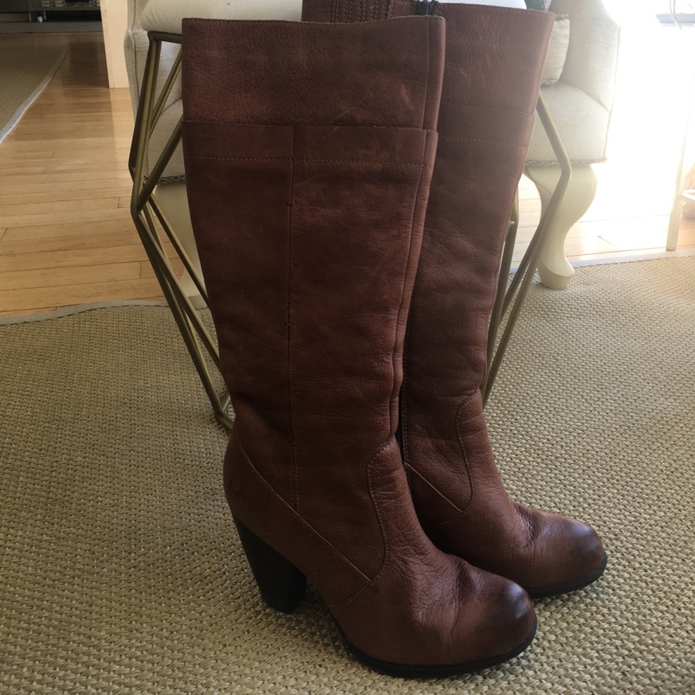Brown leather boots