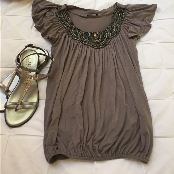 Flowy beaded gray top - Picture 1 of 1