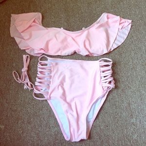 Off the Shoulder ruffle high waisted Bathing-suit