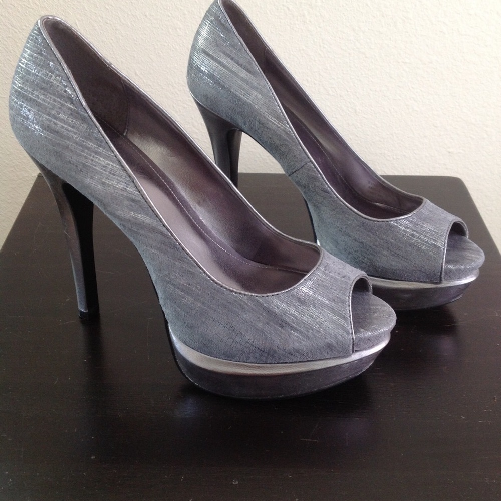Calvin Klein Silver Peep Toe Platform Heel