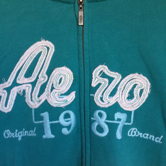Teal Aeropostale 3/4 Sleeve Zip Up Sweatshirt - Picture 2 of 4