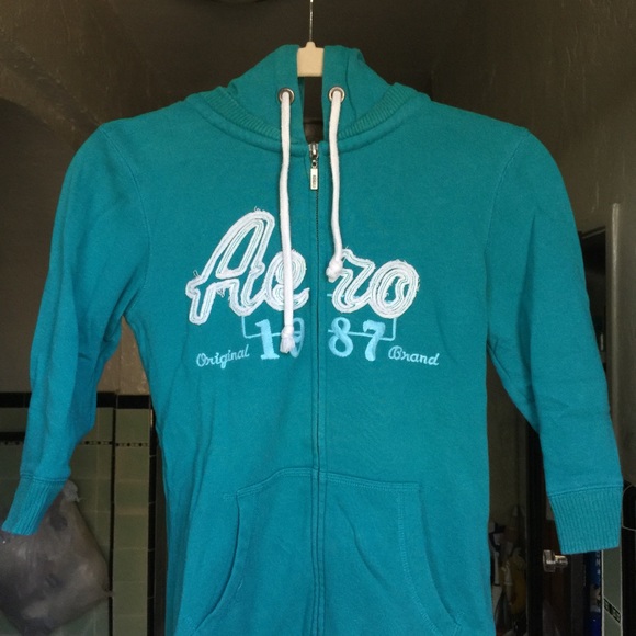 Teal Aeropostale 3/4 Sleeve Zip Up Sweatshirt - Picture 3 of 4