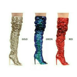 Blue or red thigh boots