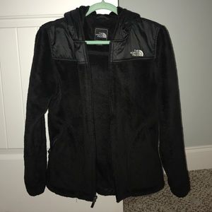 Women's medium fuzzy North Face jacket with hood