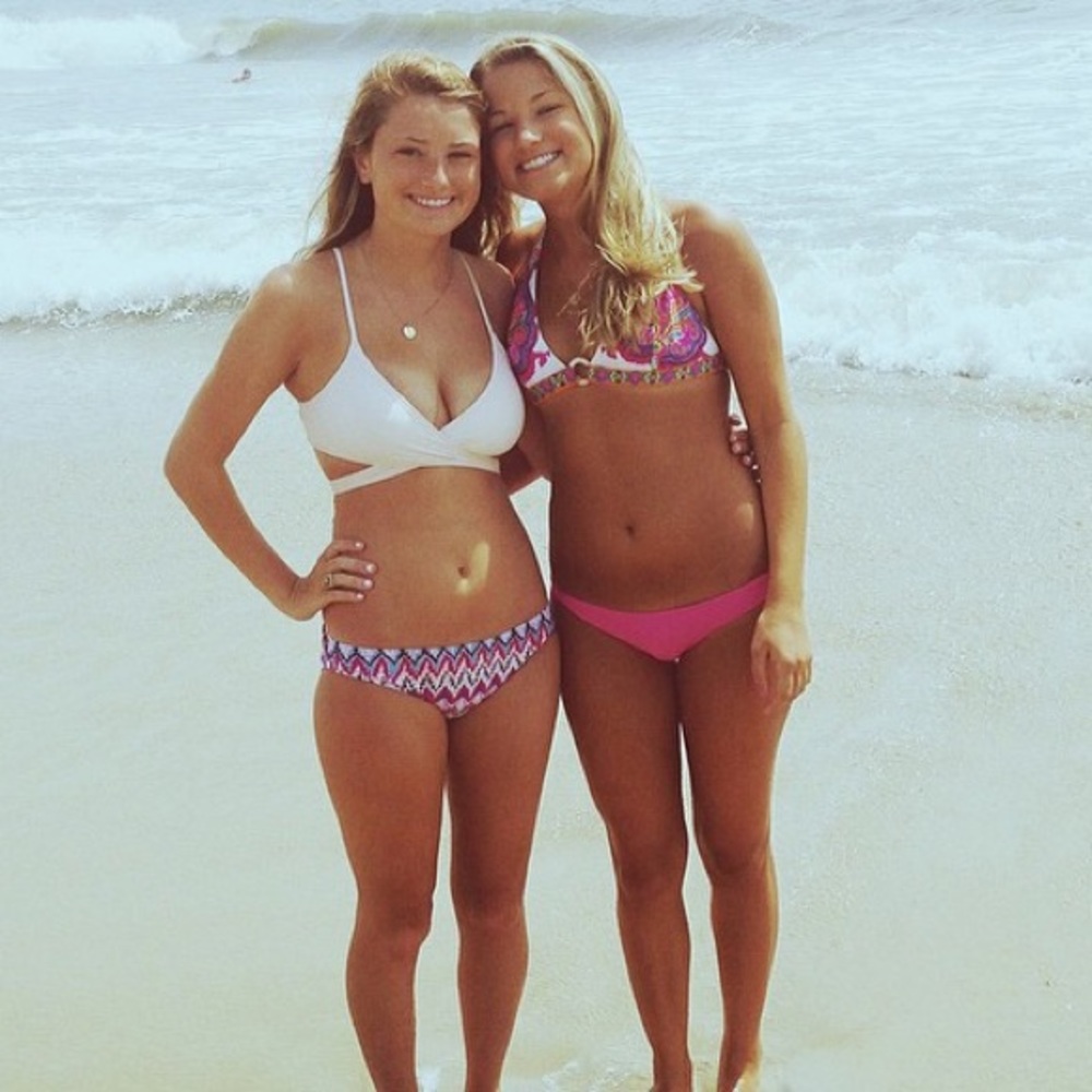 pink blue & purple patterned bikini bottoms