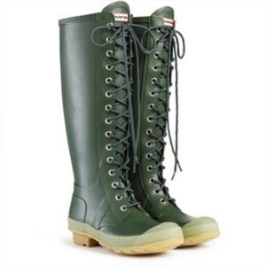 Hunter green lace-up wellingtons