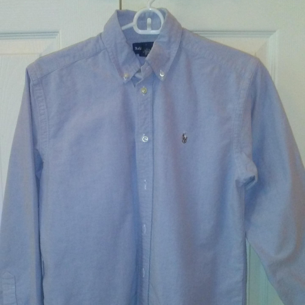 Boys light denim polo button down