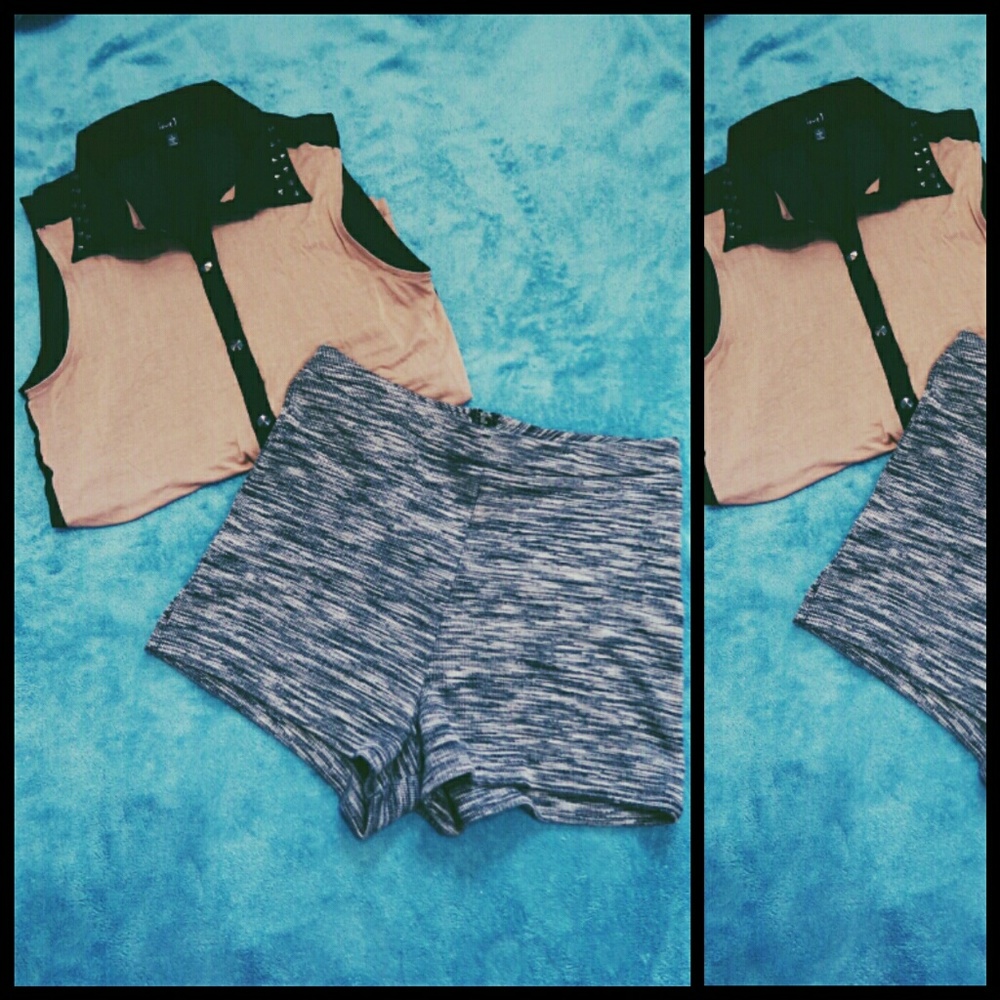 Studded Black & Tan Collared Shirt
