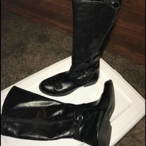Black leather knee high boots