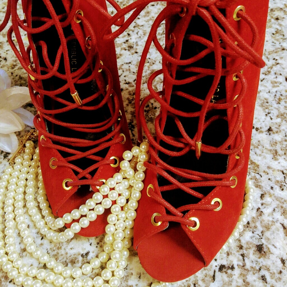 Red heel boots