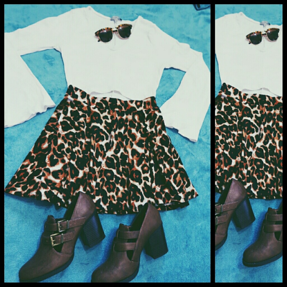 Cheetah Chic Skirt & Flared Sleeve Crop Top