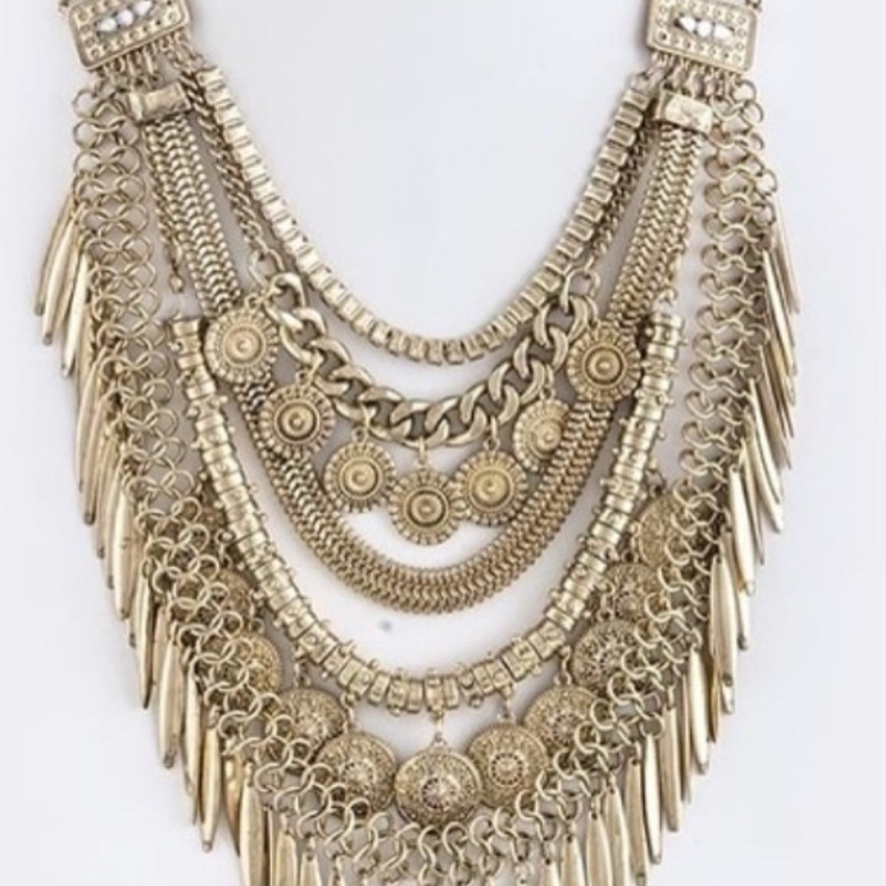 Gold Fringe and Medallion Necklace