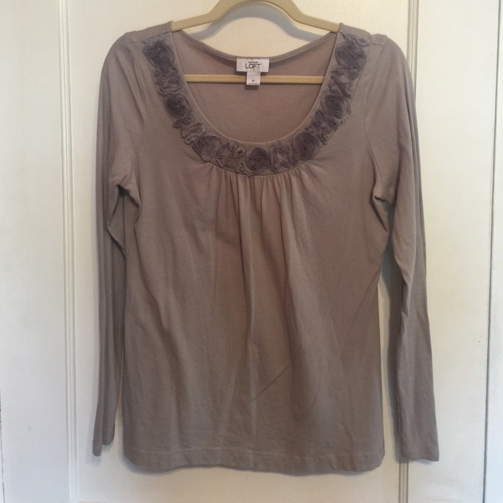 Ann Taylor Loft concrete grey embellished t-shirt