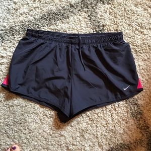 Nike dri-fit dark gray & pink running shorts. L