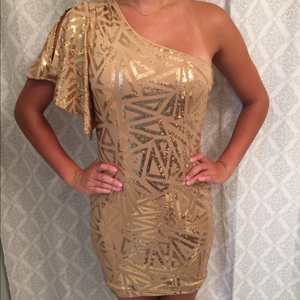 Medium Gold Sparkle One Shoulder Dress