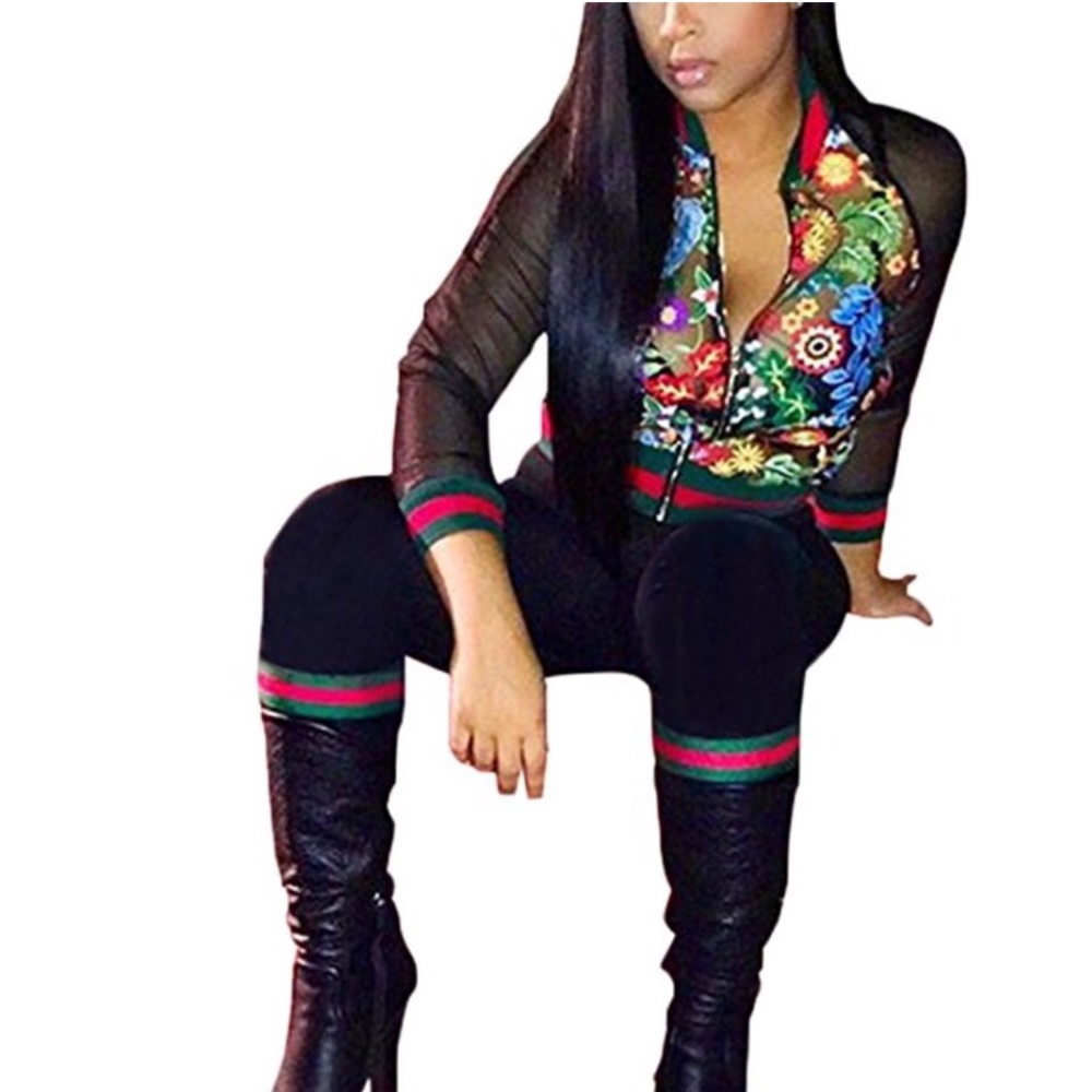 2 piece designer print set ..leggings/crop jacket