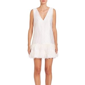 BCBG white feather shift dress