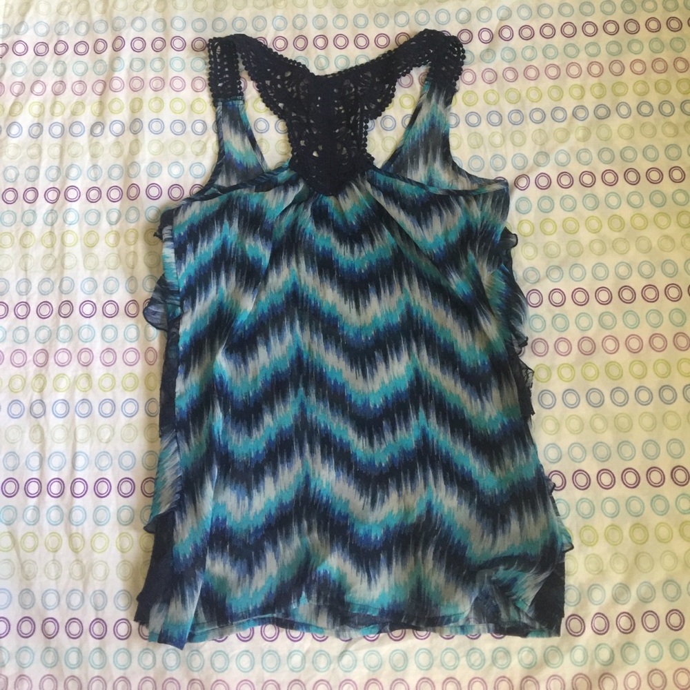 Navy Lace Ruffled Tank Top - Picture 2 of 3