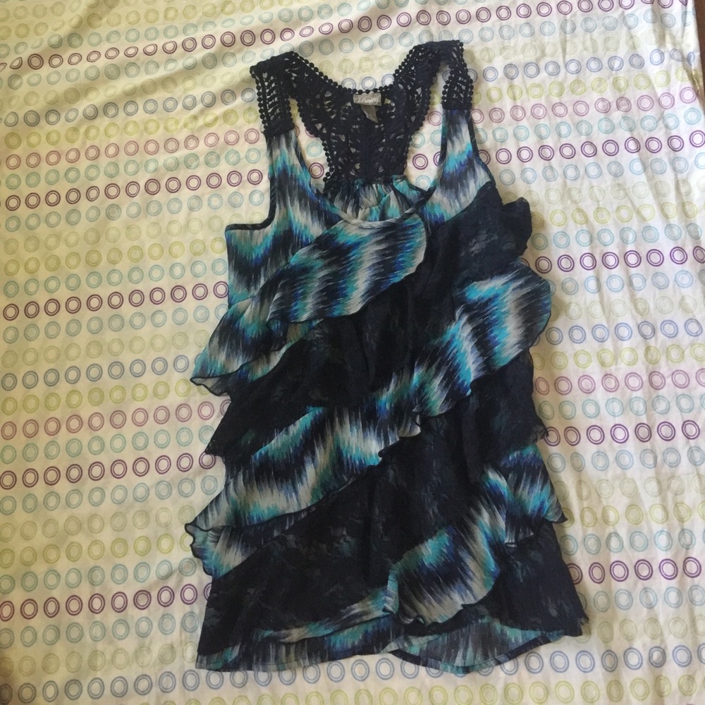 Navy Lace Ruffled Tank Top