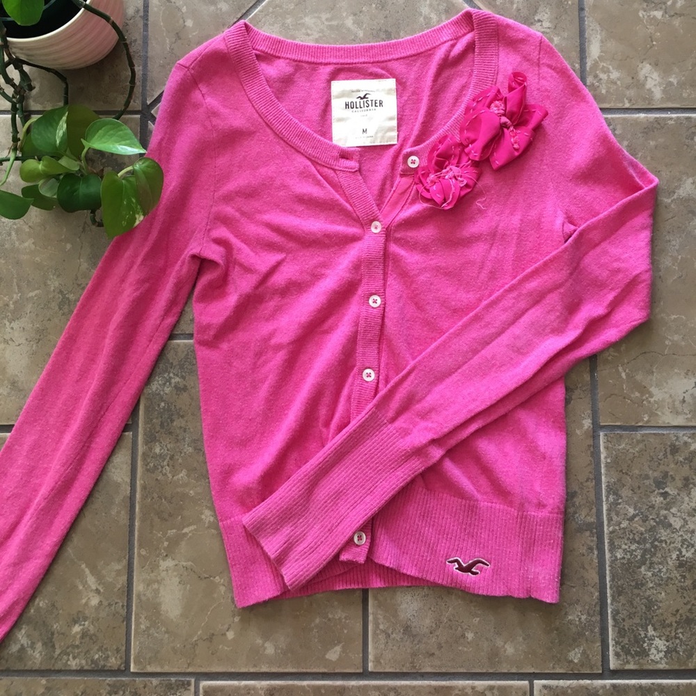 Pink Hollister Cardigan with Floral Decal