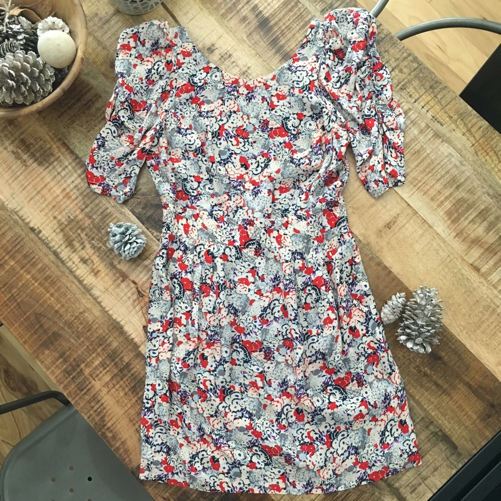 BCBG Ruffled Sleeves Floral Dress