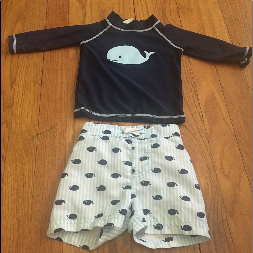 3-6 month boy baiting suit and sun protector shirt