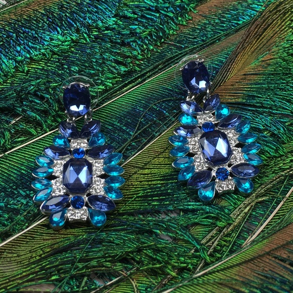 Blue Statement Earrings - Picture 4 of 7