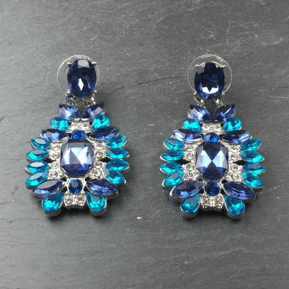 Blue Statement Earrings - Picture 3 of 7