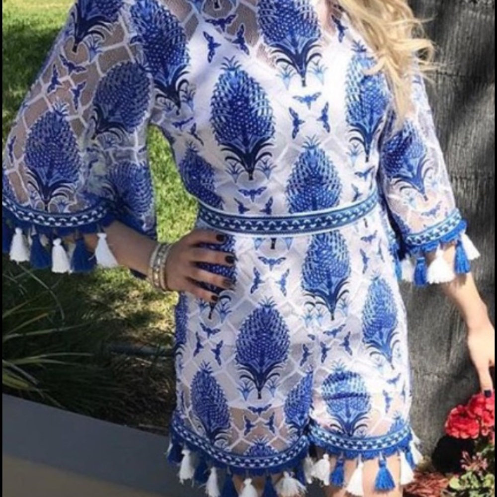 Blue and white romper