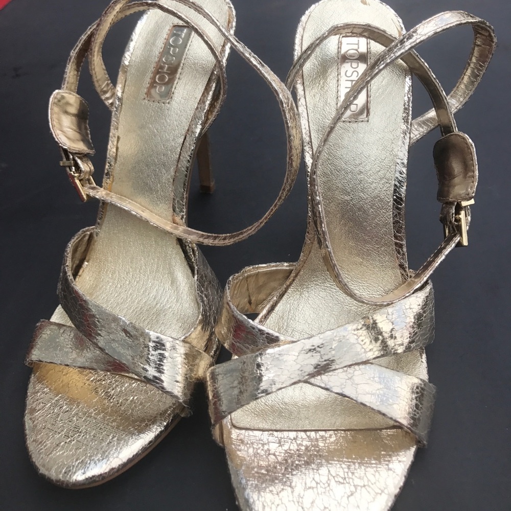 Gold TopShop Stilletto Sandal with ankle strap Sz9