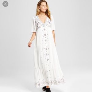 Euc Knox rose white boho embroidered dress med