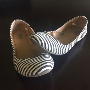 Navy & white striped flats