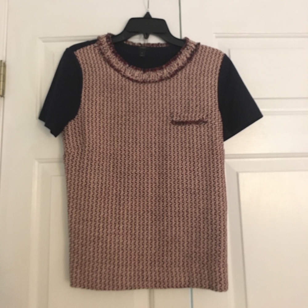 J.Crew navy and burgundy tweed front tee