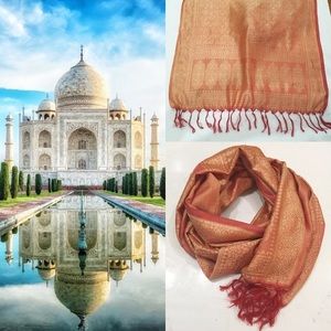 AUTHENTIC INDIAN SILK SCARF W/GOLD THREAD JACQUARD