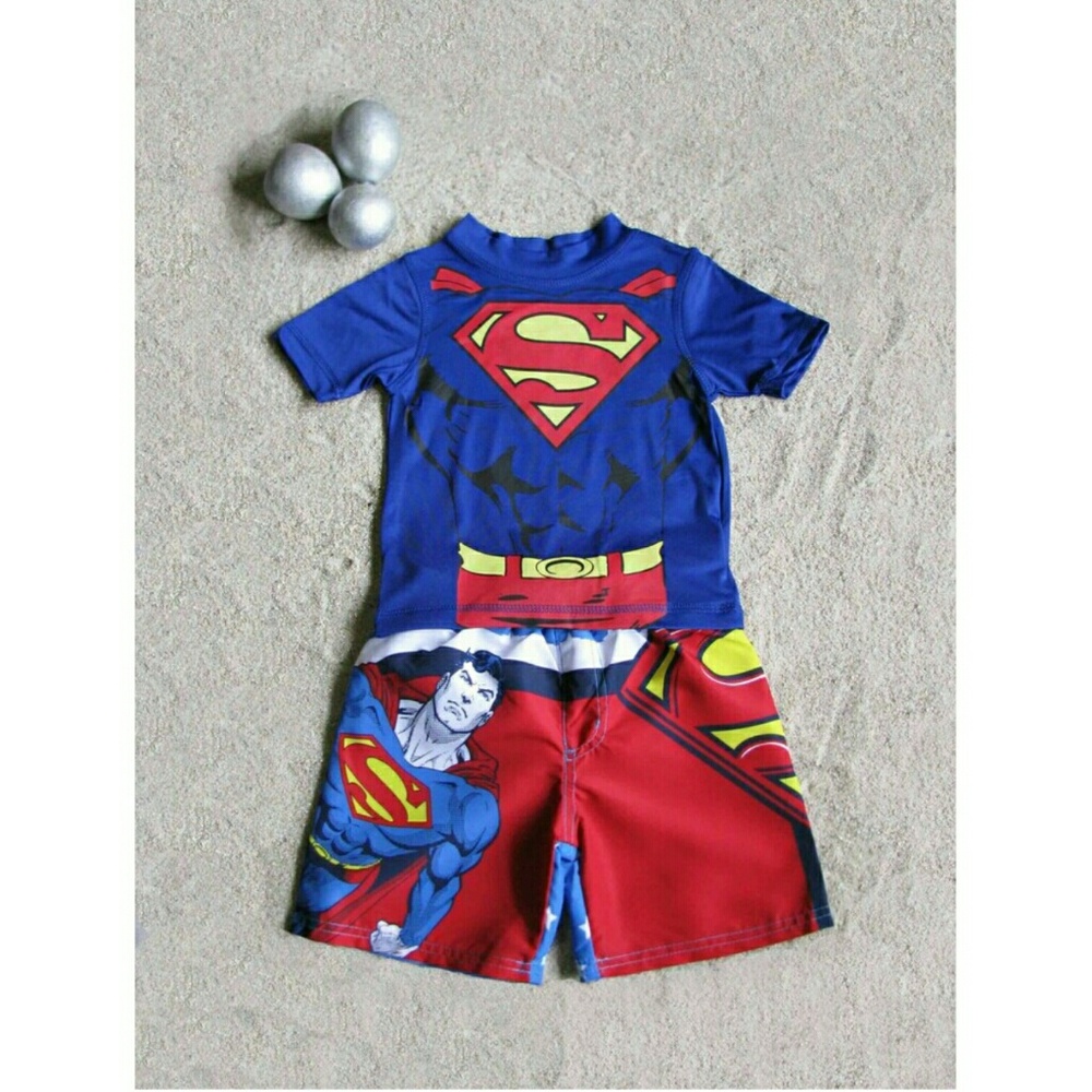 SUPERMAN BOYS' RASH GUARD TOP WITH SWIM SHORT SET