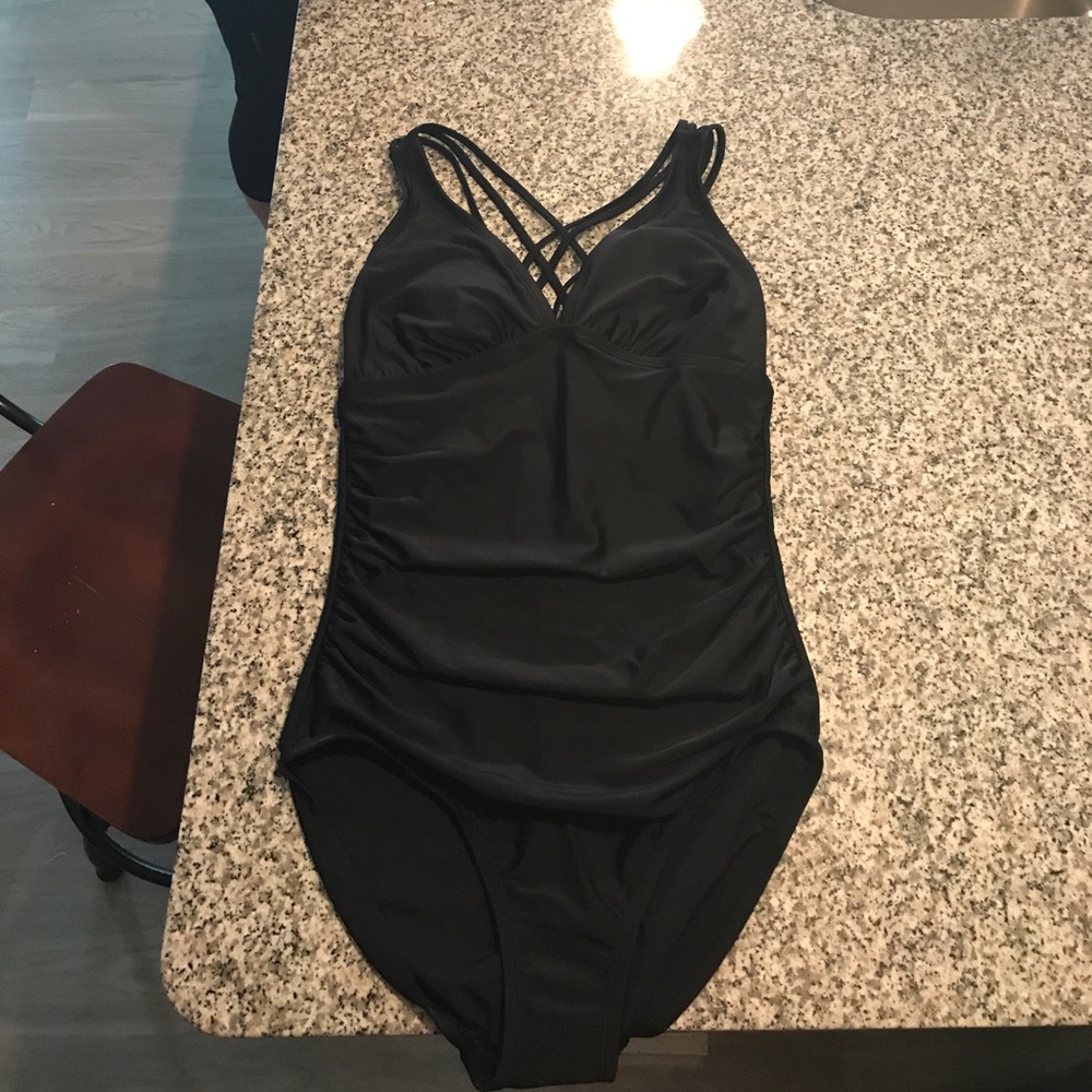 Black One Piece with Criss Cross Back