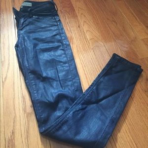Topshop Blue Coated Mid Rise Pants