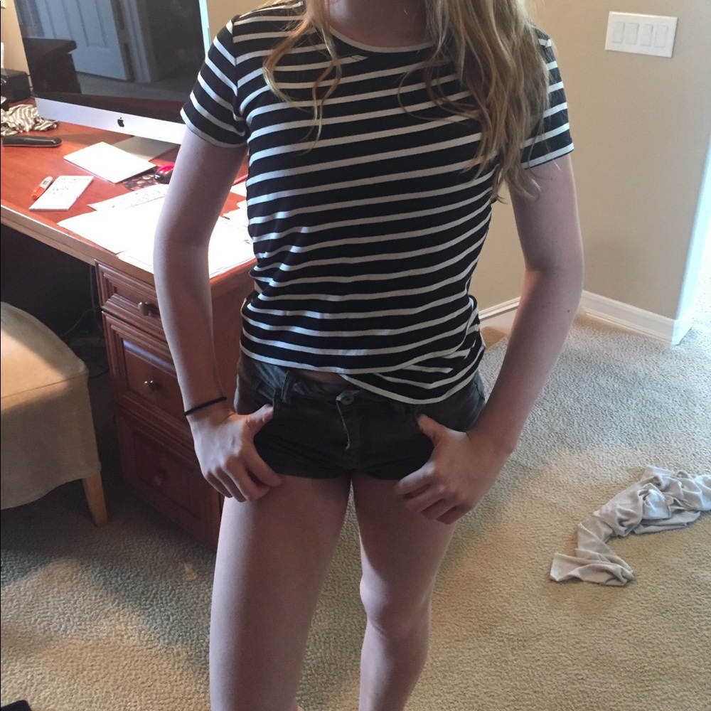 A cute striped tshirt with a flattering design