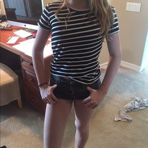 A cute striped tshirt with a flattering design