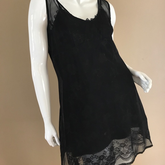 ❗️SOLD❗️🖤Black Slip Dress💋 with Sheer Overlay - Picture 2 of 3