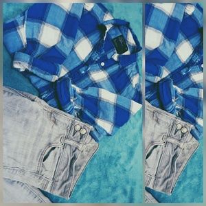 American Eagle Flannel Shirt & Gray Jeans