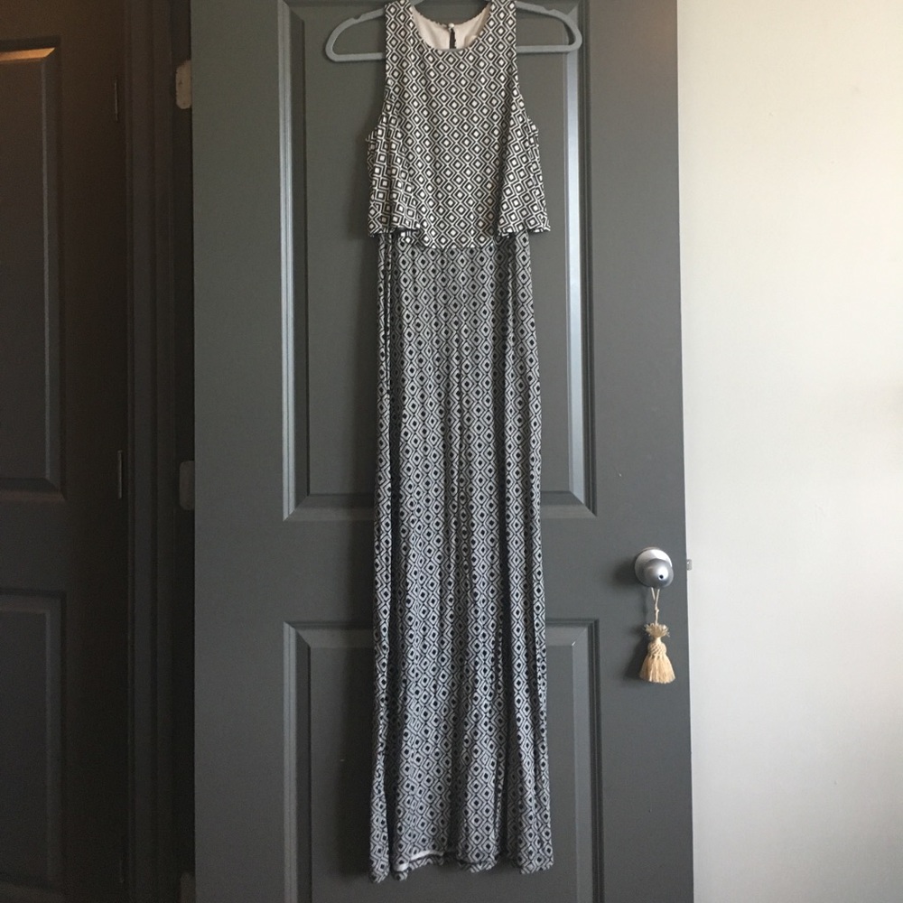 Loft Black and Creme Print Maxi Dress